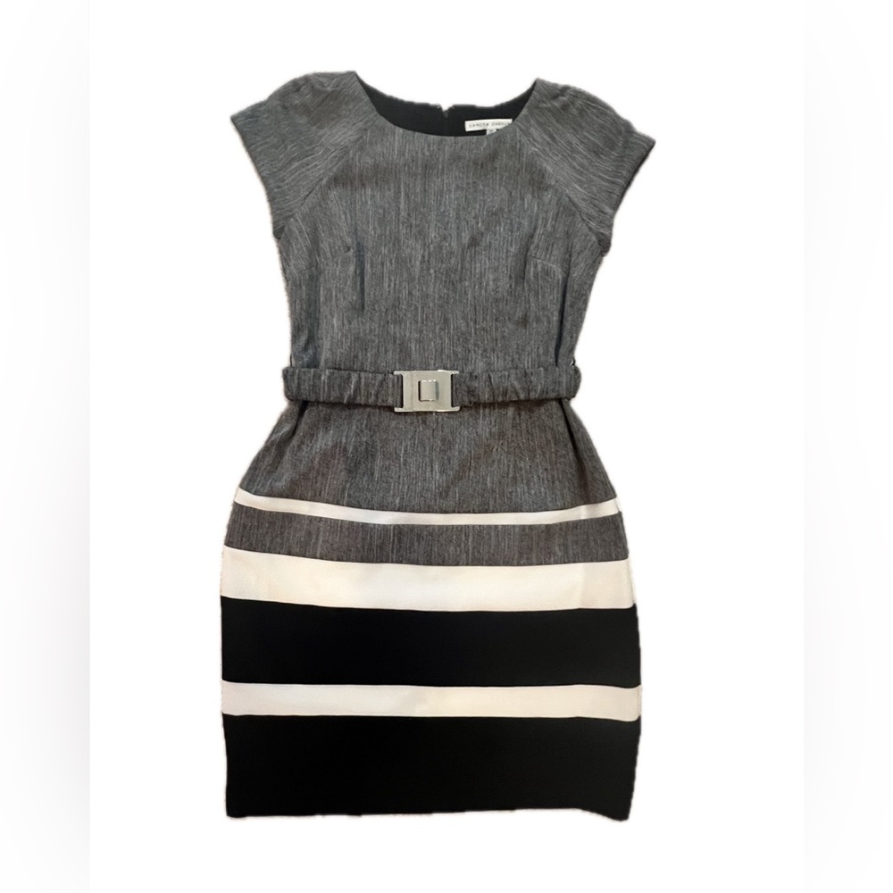 Sandra Darren Grey and Black Mini Dress with Capped Sleeves Office Siren Size 6P